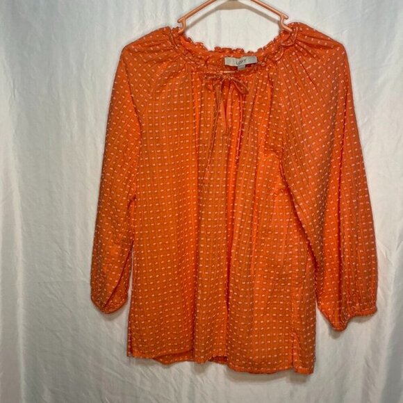 LOFT Clip Tie Neck Blouse – Orange – Women’s Medium - Picture 6 of 11